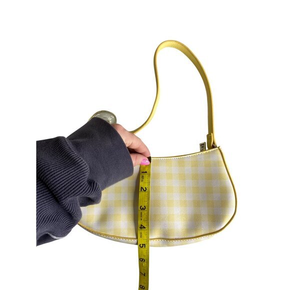 Y2K Yellow & White Gingham Shoulder Bag With Acrylic Chain Detail Zipper Closure - Picture 7 of 7